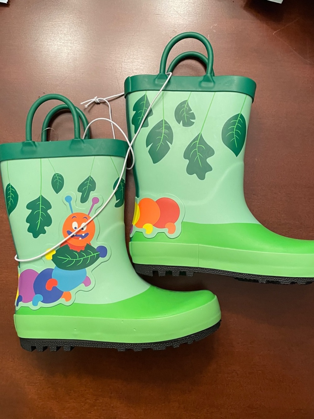 Cat & Jack Green Leaf & Caterpillar Kids Rain Boots